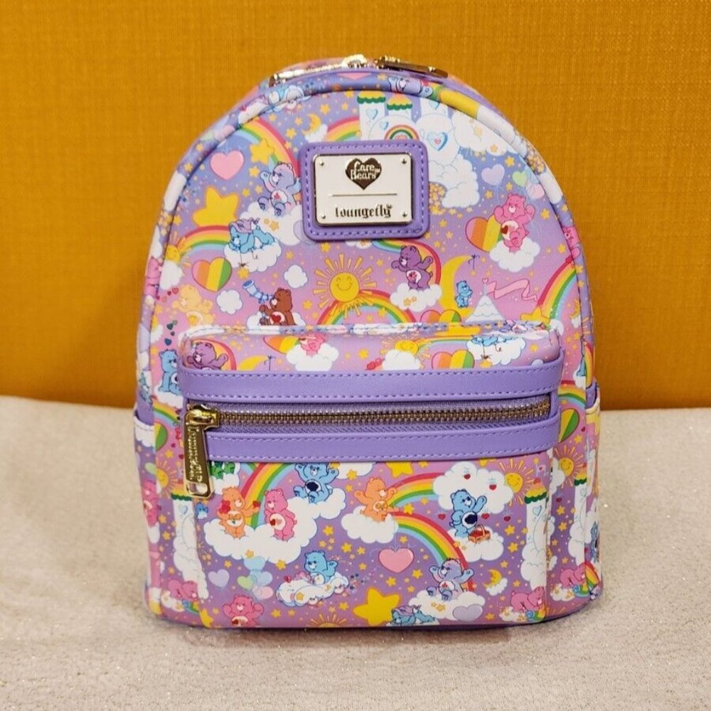 Loungefly Care Bears Purple Sunshine Rainbow AOP Mini Backpack NEW - Picture 2 of 13